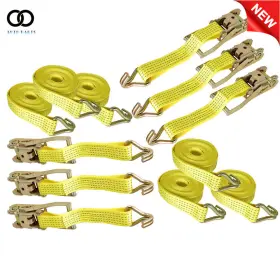 Apo191720 Autoooparts 2 Inch 15ft 5000 Lb 6piece Ratchet Straps With J Hook Heavy Duty Tie Downs Yellow