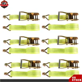 Ber359475 Berliii 2 Inch 15ft 5000 Lb Ratchet Straps With J Hook Heavy Duty Tie Downs Yellow 6pcs