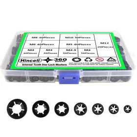 Branded 613852316160 360pcs Internal Tooth Star Lock Washers Assortment M2 To M12 Push Nuts Speed Cli