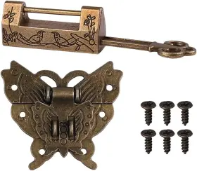 Gther 711531551663 Antique Small Chinese Locks With Key And Latch Hasp Set Vintage Jewelry Bronze