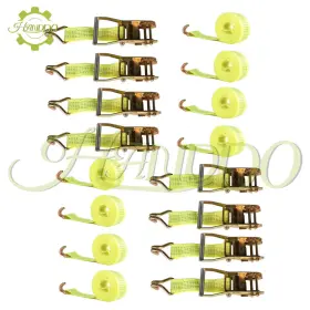 982647 Handdo 8 Piece 2 Inch 15ft Ratchet Straps With J Hook 5000 Lb Heavy Duty Tie Downs Yellow