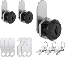 Inbovoga 635401998818 3 Pack Cabinet Locks With Key Cam Lock 5/8 Inch Mailbox Black