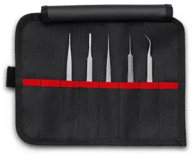 Knipex 843221020095 92 00 02 5 Pc Premium Stainless Steel Tweezer Set In A Tool Roll