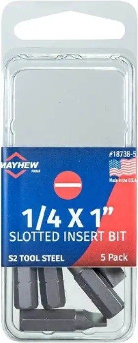 18738-5 Mayhew - 1/4 Inch X 1 Slotted Insert Bit 5 Pack 1ea