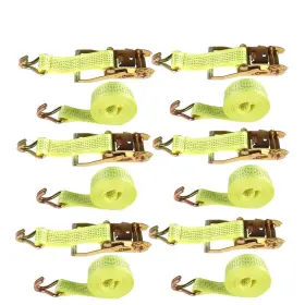 910670 Menbager 2 Inch 15ft 5000 Lb 6 Ratchet Straps With J Hook Yellow Heavy Duty Tie Downs