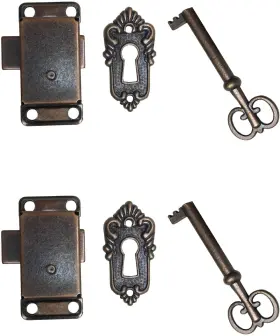Omyzero 795063602314 2 Sets Skeleton Key Lock Decorative Antique Cabinet With Copper