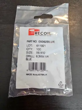 05062blue Recoil M6 X 1 1d Threaded Inserts 100 Pack