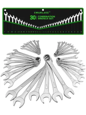1ftft-1 Swanlake Garden Tools 66178 30-piece Combination Wrench Set Metric 6mm-24mm And Sae 1ftft-1/4 Inch Standard