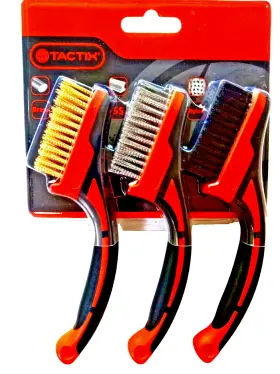 315003 Tactix 3pc Mini Brush Set- Brass Steel Nylon-padded Urgonomic Handles New