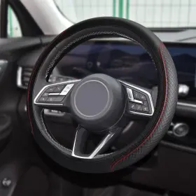 Qph6286 Tecledsn Car Steering Wheel Cover Universal 14.5-15 Inch Black Leather