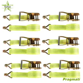 Pr3930260 Tectech 6pcs 2 Inch 15ft 5000 Lb Ratchet Straps With J Hook Heavy Duty Tie Downs Yellow New