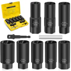 T8083 Topec 10pcs Deep Lug Nut Remover Heavy Duty 1/2 Inch Drive Impact Wheel Lock Rem