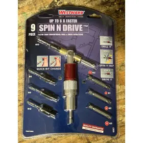 1une7 Westward 1ube7 Spin N Drive Tool Set 9piece Metal Quick Bit Change Twostep