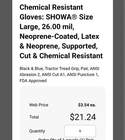 Showa Model CHML-09 Chemical Resist Gloves Blue/black Size 9, Large, 6 Pairs New. Price: $15.00.