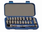 22PC 3/8-3/4", 19MM, 3/8"DRIVE 6 Point Bolt Thru Shallow Socket Set Williams New. Price: $136.33.