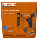 Ridgid R09897B - 18V Cordless 3/8 In. Crown Stapler (tool Only) New No Battery. Price: $79.99.