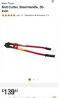 Klein Tools 63330 Bolt Cutters With Steel Handles, 30-INCH New. Price: $135.00.