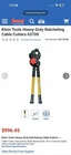 Klein Tools 63700 Heavy-duty Ratcheting Cable Cutter Steel Acsr Yellow 28 New. Price: $750.00.