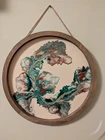 Green With Metallics High Flow Acrylic Wall Art Painting 16" Round Wood Frame New. Price: $45.00.