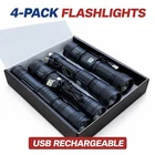 Rechargeable Flashlights 4 Pack Usb Tactical Led High Lumens New. Price: $33.65.