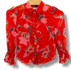 Milly Red Pink Tulip Floral Print Rayon Blouse Ruffle Cuff Button Down Size Pre-owned. Price: $42.99.